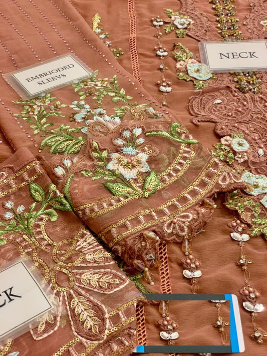 Maria b Wz-095 Tea Pink Chiffon Dress With Silk Duppata Formal & Wedding 2025