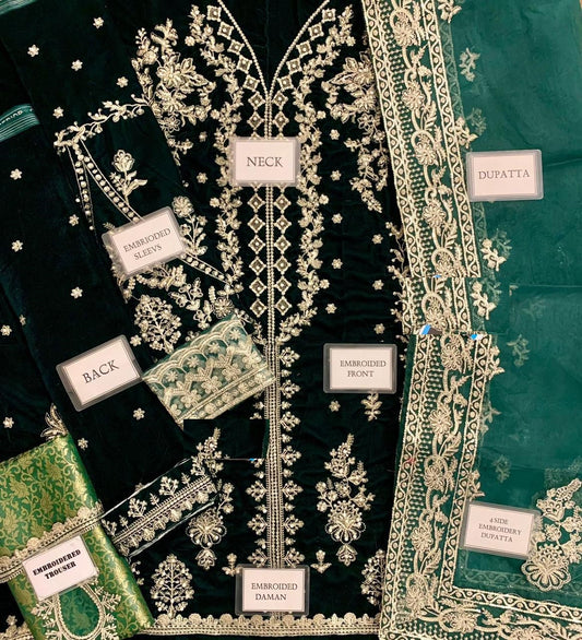 Qalamkar Velvet Black Beauty Dress With Chiffon Emb Duppata 2025