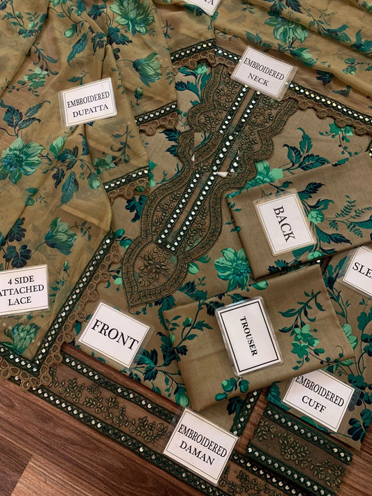 Aneela’s New Classy Color Hit Code Wz-039 Premium Pure Lawn Emb With Chiffon Emb Duppata 25