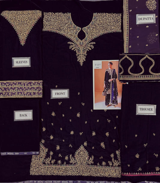 Jazmin Chandni Wz-06 Navy Beautiful Velvet Dress With Velvet Trouser 2025