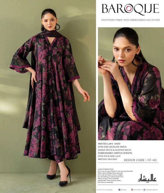 Woman wearing a Baroque embroidered dress with a plain background