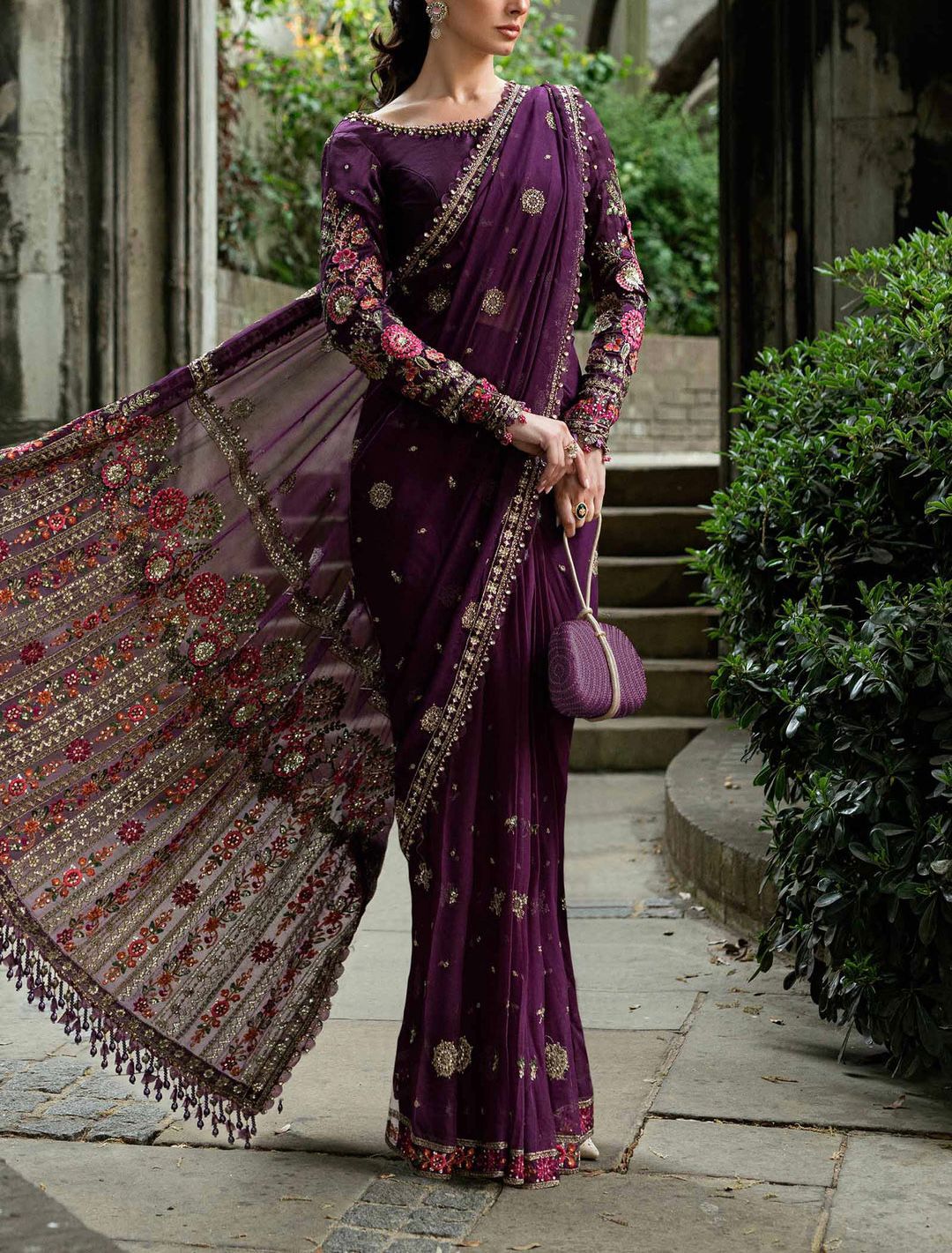 Maria b Purple Semi Pure Chiffon & Organza Hot Demanding Saree 25