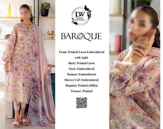 Woman wearing a floral dress with 'DV' branding and product details.