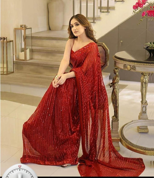 Saba Rajput Red Most Hit Saree Wedding Season / Party Wear 2025