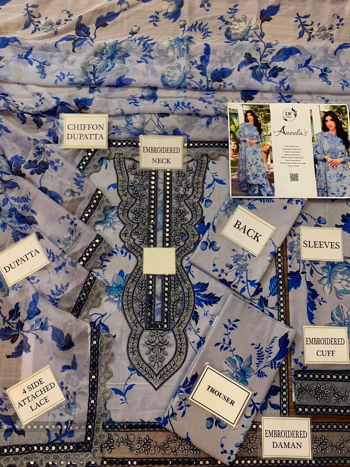 Aneela’s Red & Lilac 2 Color's Hit Code Wz-039 Premium Pure Luxury Lawn Emb With Chiffon Emb Duppata 25