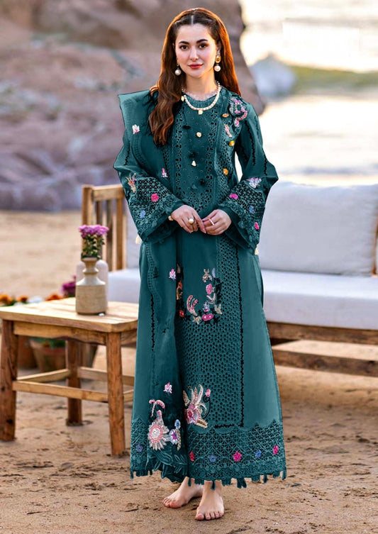 Qalamkar Selin Zinc Dress PArty Wear Woman wearing a ZInc embroidered dress standing outdoors with a blurred background
