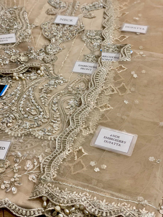 Maria b Heavy Embroidered Skin Formal Soft Net Wedding & Party Wear Dress 2025