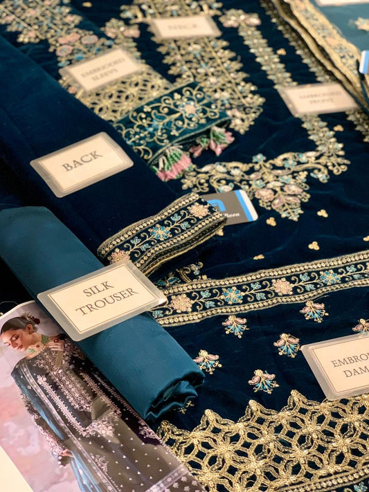 Emaan Adeel Eav-Meher Velvet Beautifull Navy Dress 2025