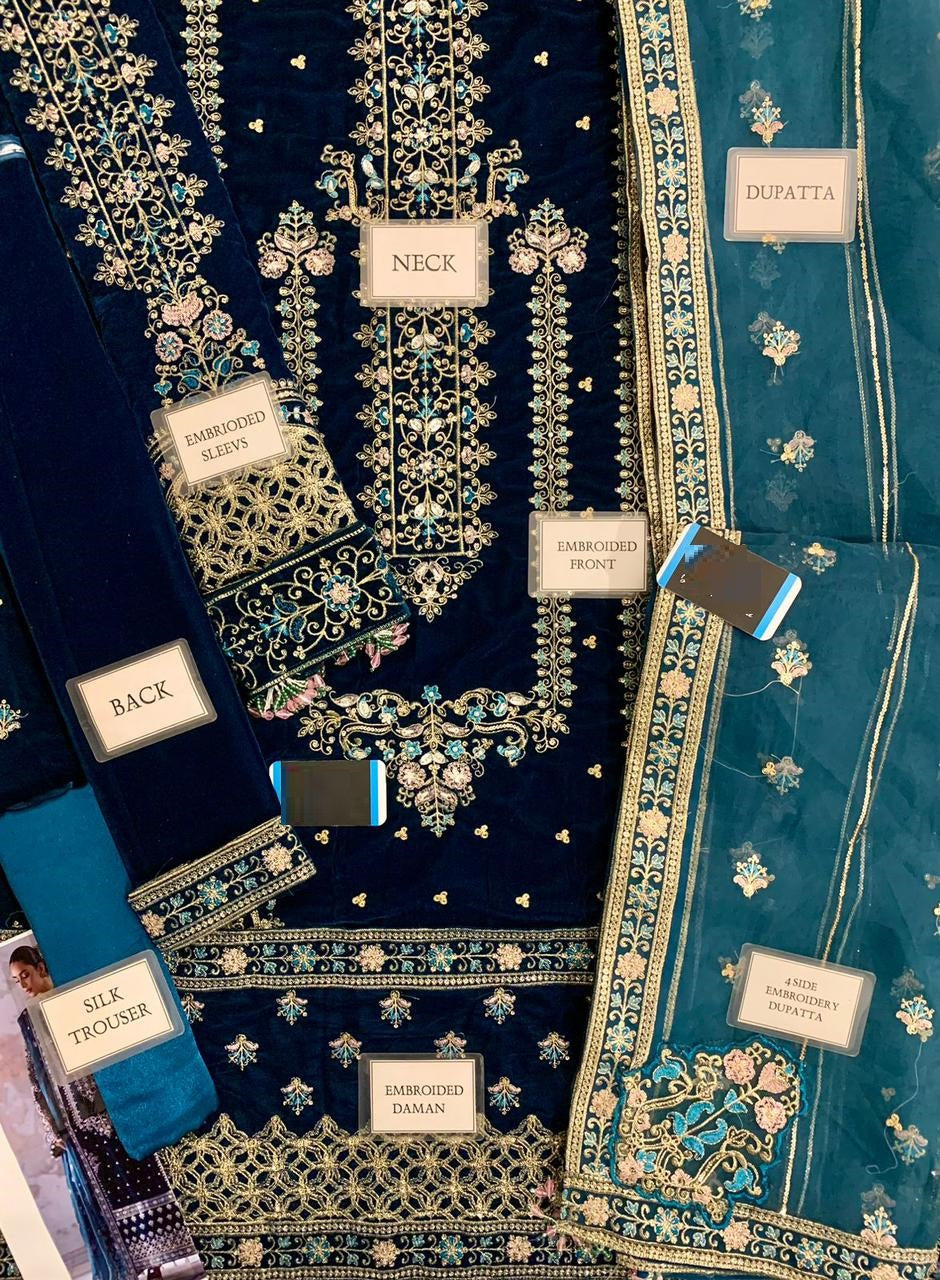 Emaan Adeel Eav-Meher Velvet Beautifull Navy Dress 2025