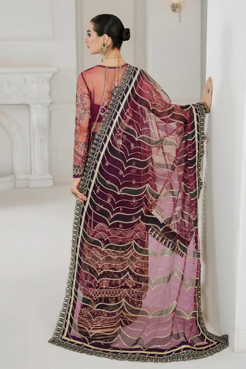 Baroque For Bharat Nikkah Dress wearing a pink saree with a white background