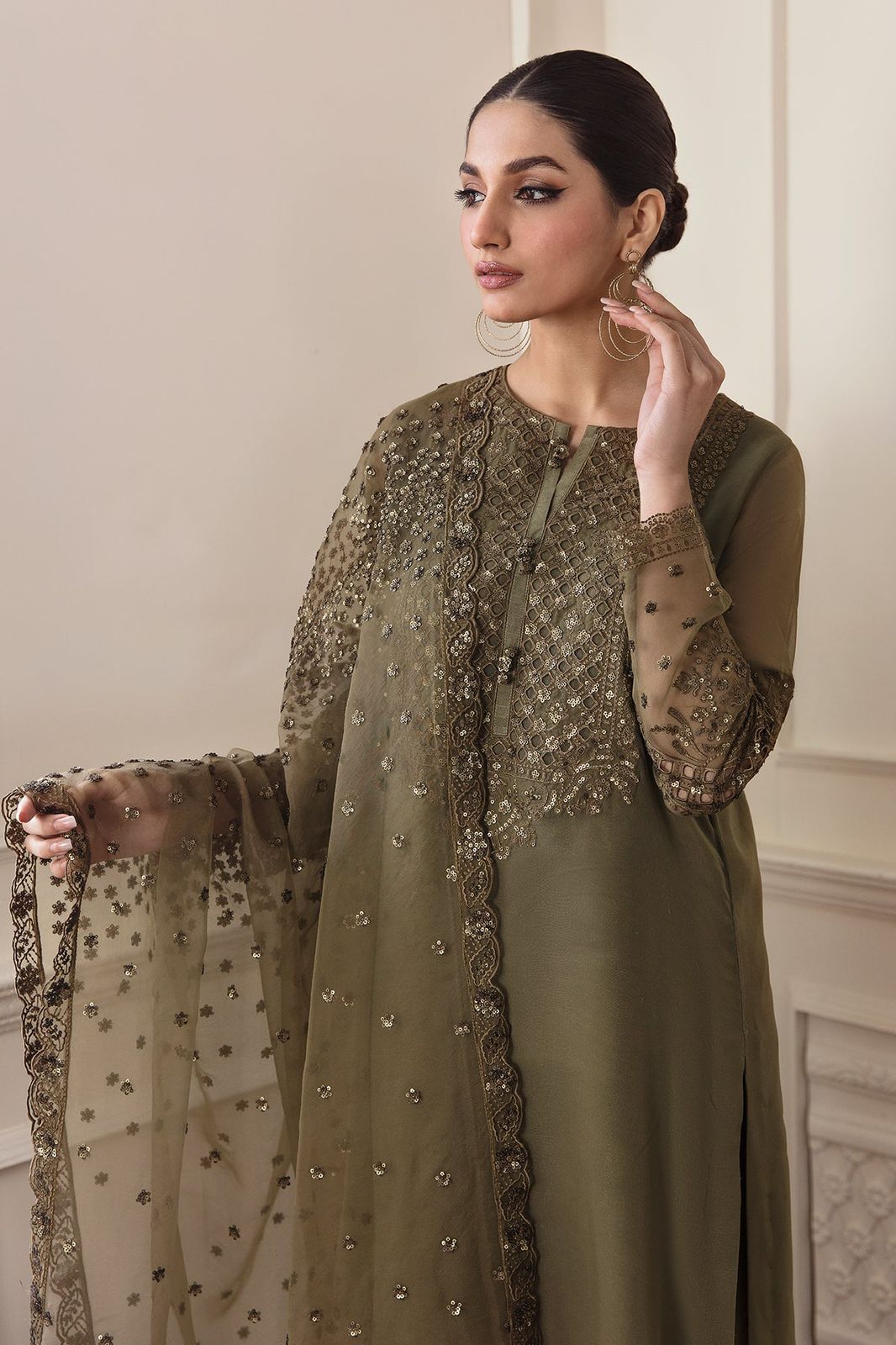 BAroque Mehndi Dress Chiffon 2025