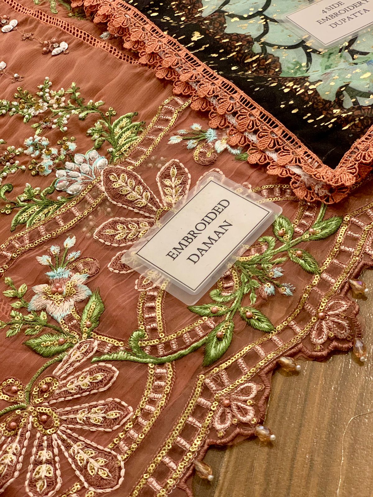 Maria b Wz-095 Tea Pink Chiffon Dress With Silk Duppata Formal & Wedding 2025