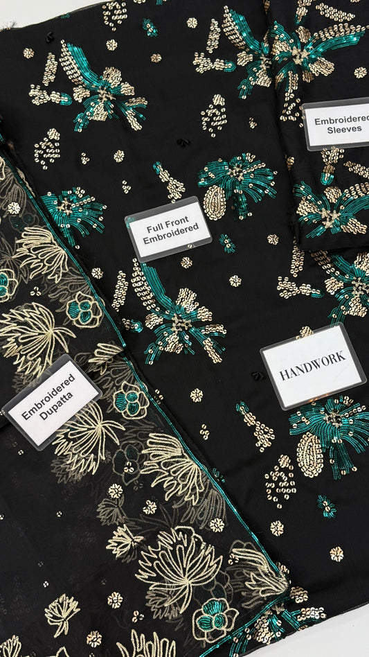 Nureh Tw-02 Golden Star Dust Semi Pure Chiffon Dress With Organza Duppata 2025