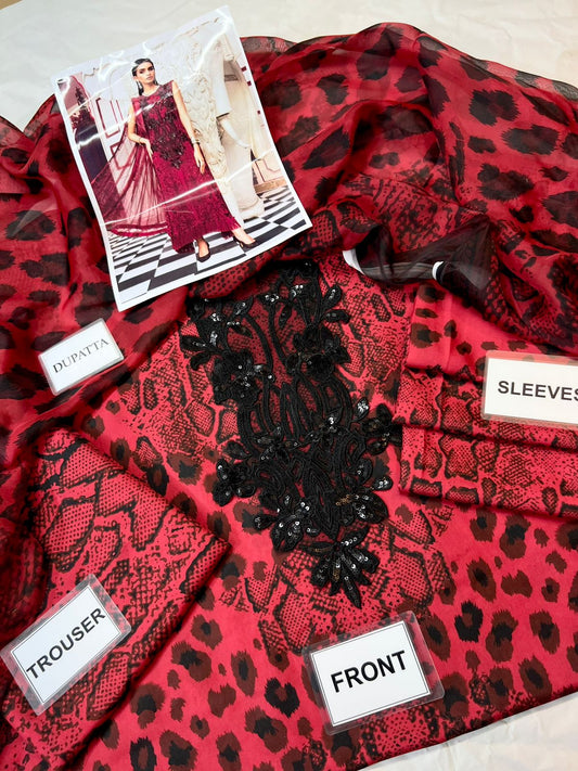 Maria b M Print Red Wz-201 Latest Digital Luxury Swiss Lawn Dress 2025