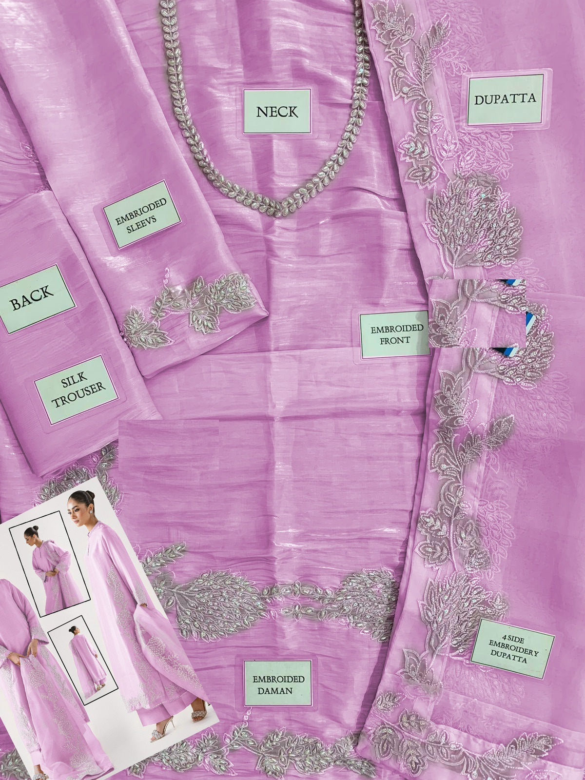 Zahvia Premium Pure Sheesha Silk Dress With Organza Duppata 25