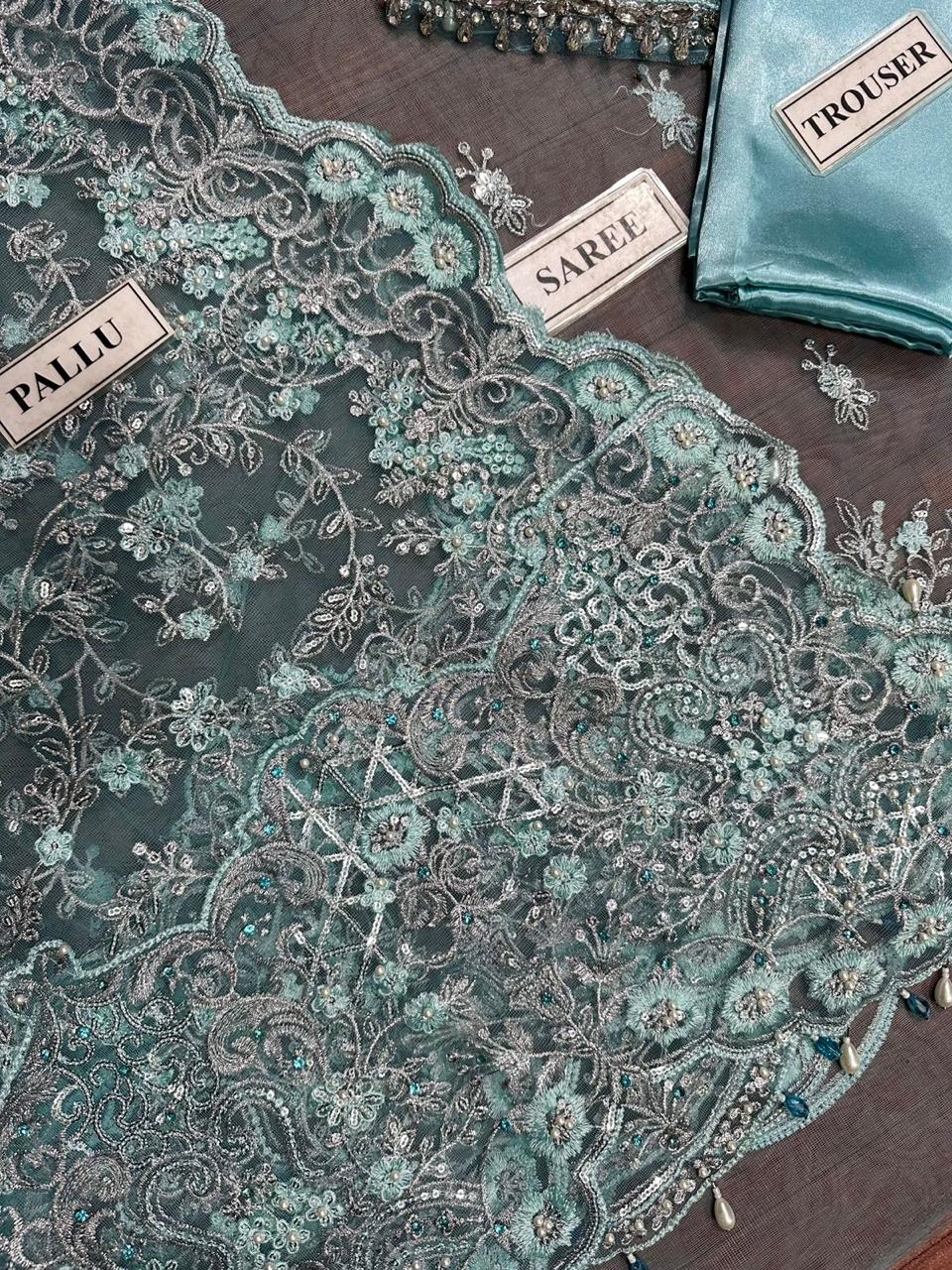 Maria b Wz=02 Bridal Beautiful Saree Wedding Saree Net Fabric 2025