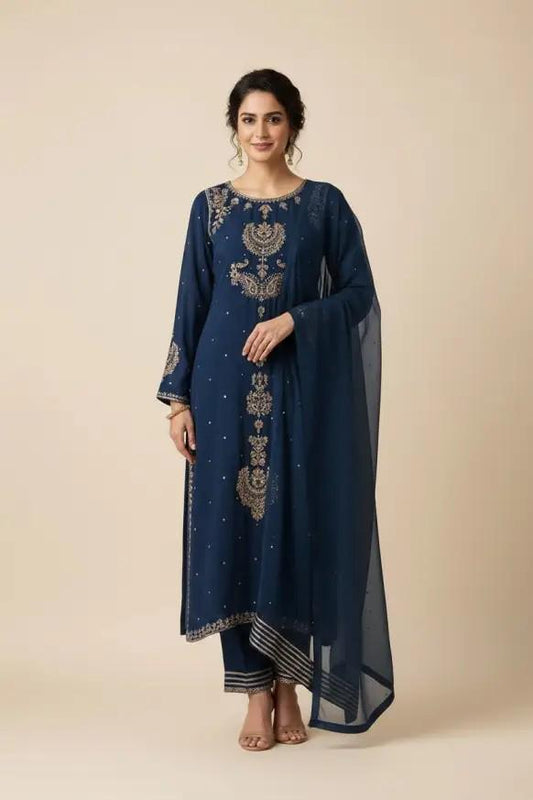 Agha Noor Velvet 9000 Micro Navy Hot Design 2025