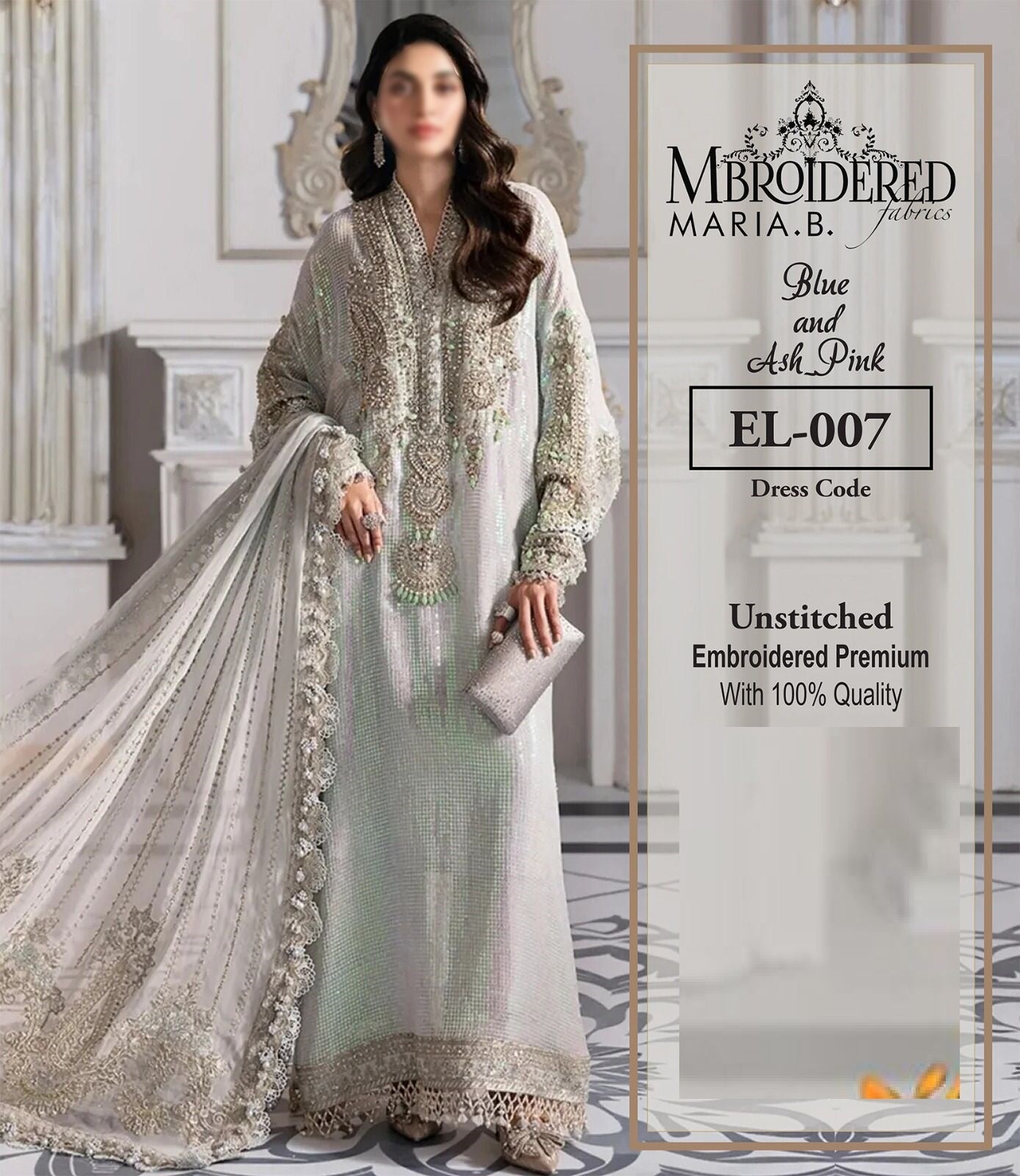 Maria b El-007 Most Beautifull Dress Full Adda Work Semi Pure Chiffon 2025