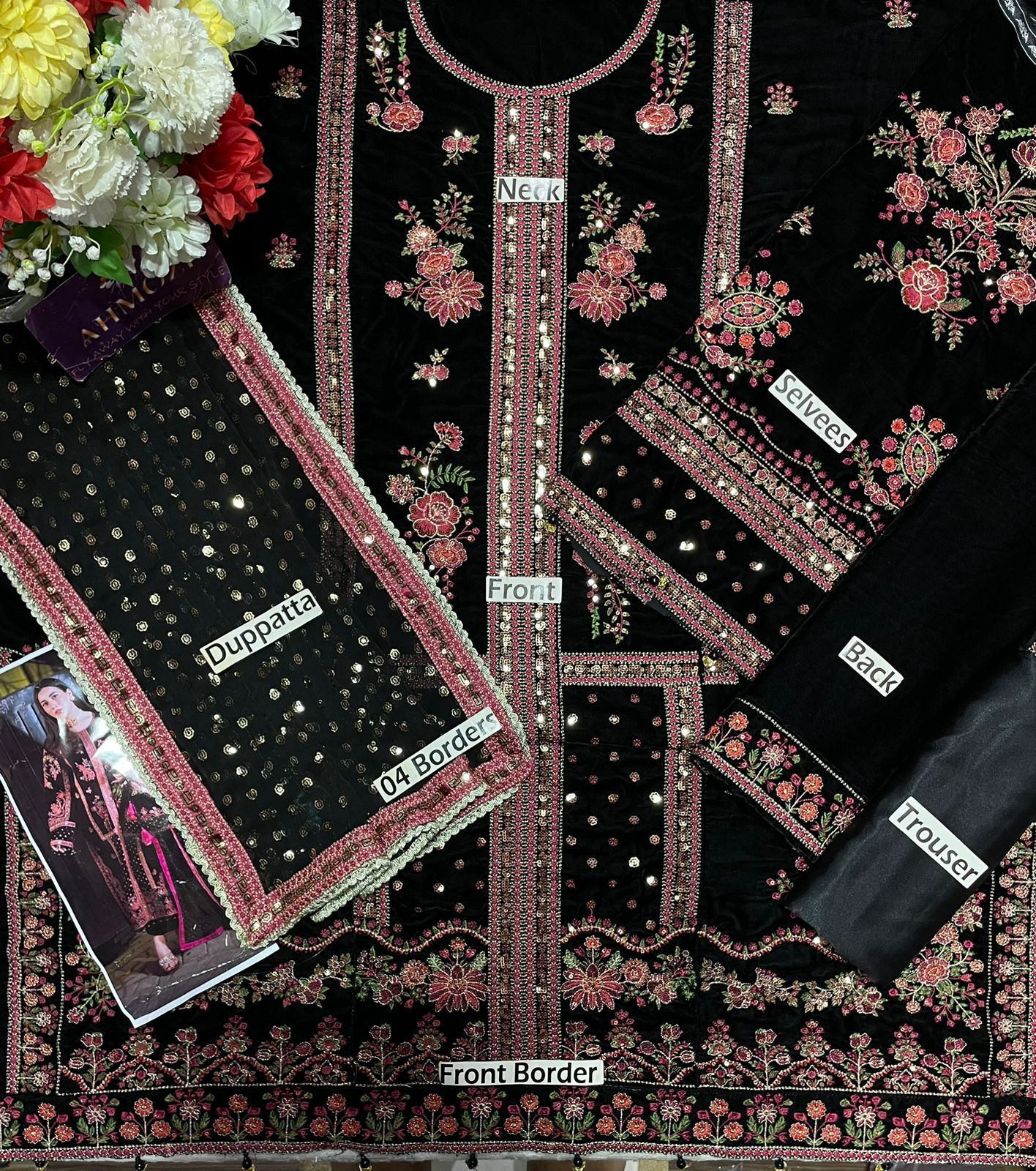 Aneela's Wz-03 New Black & Pink Velvet Most Beautiful Design 2025