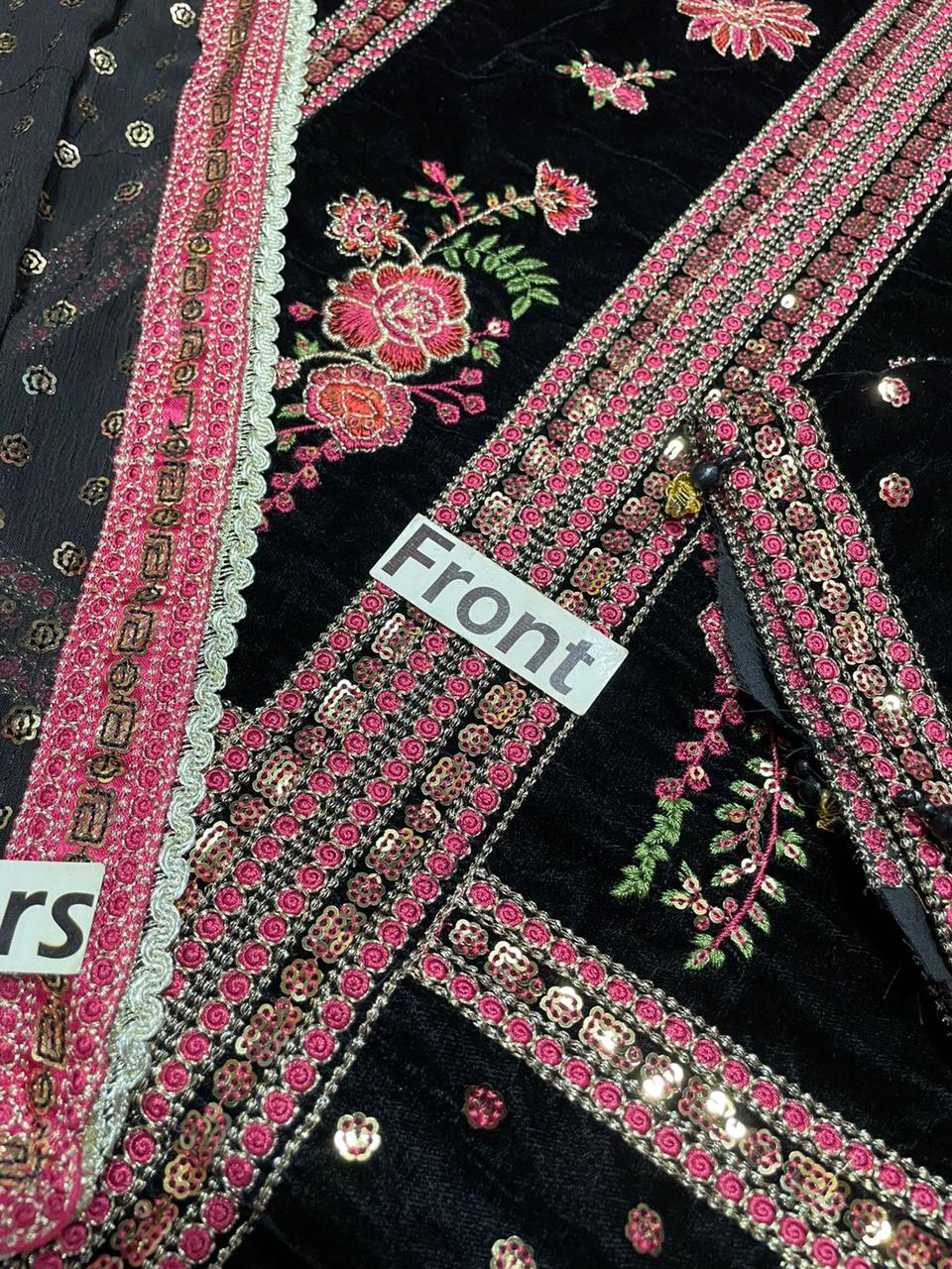 Aneela's Wz-03 New Black & Pink Velvet Most Beautiful Design 2025