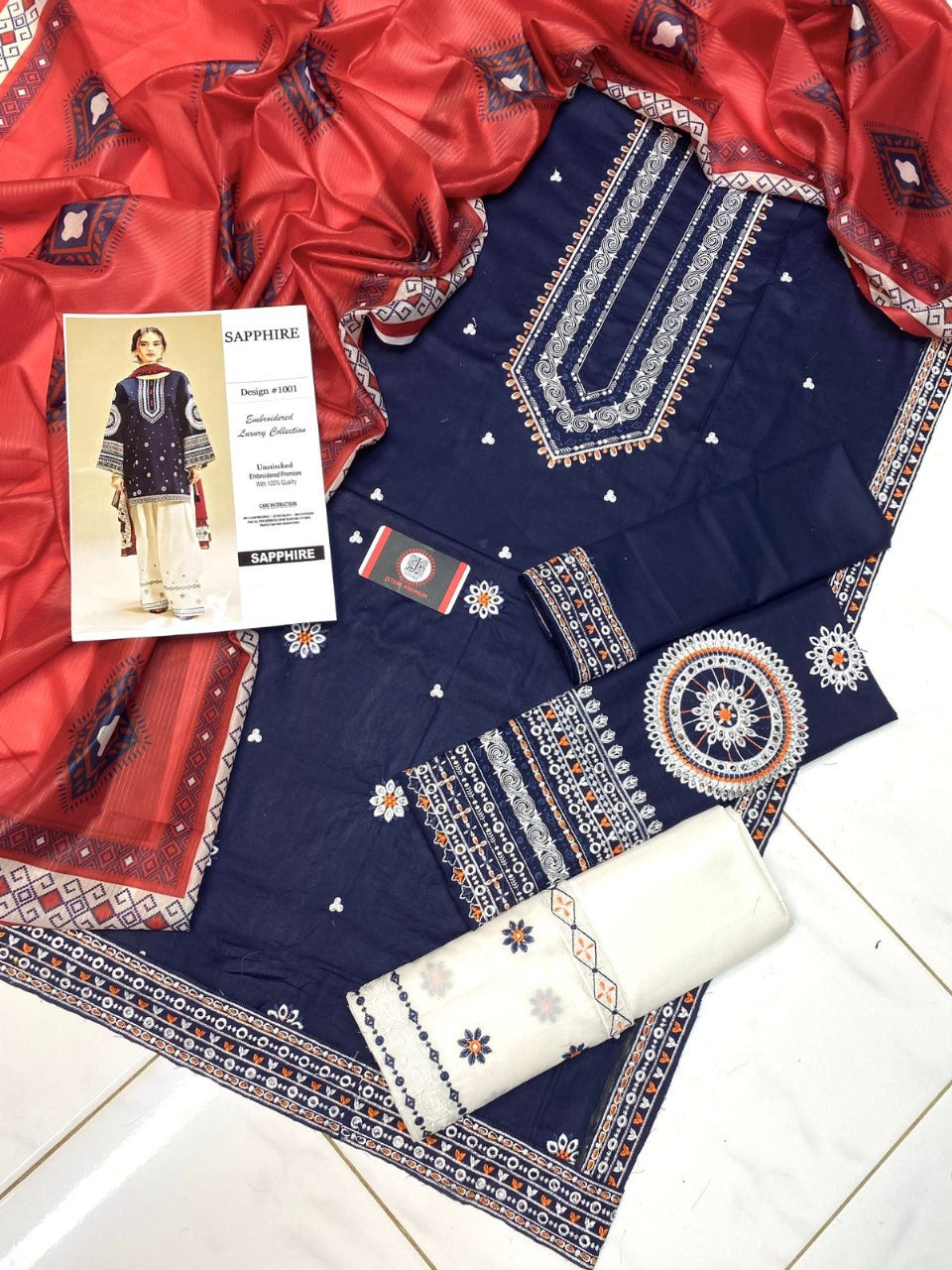 Erum Khan New Classy Wz-40 100% Cotton Emb With Dori SIlk Duppata 25