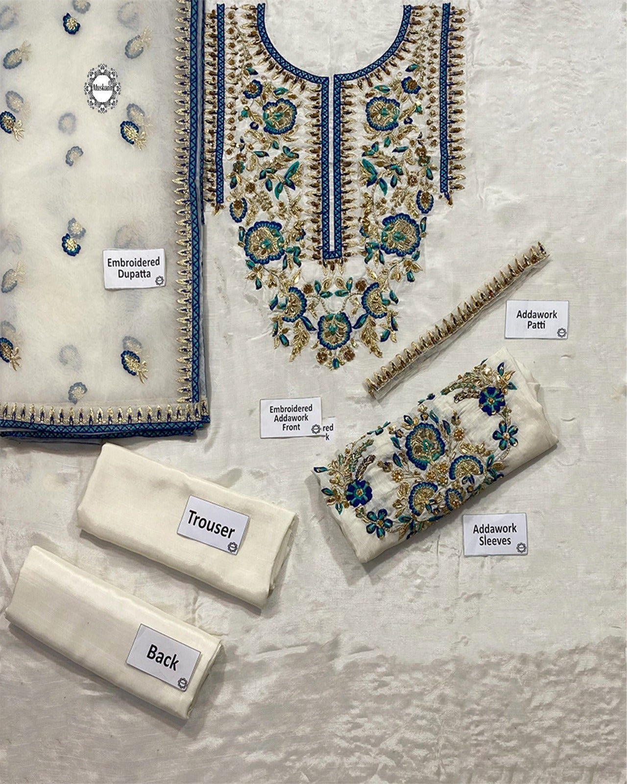 Alizay Saad Ivory Luxury Hand Embellished Raw Silk Formal Wedding Dress 25