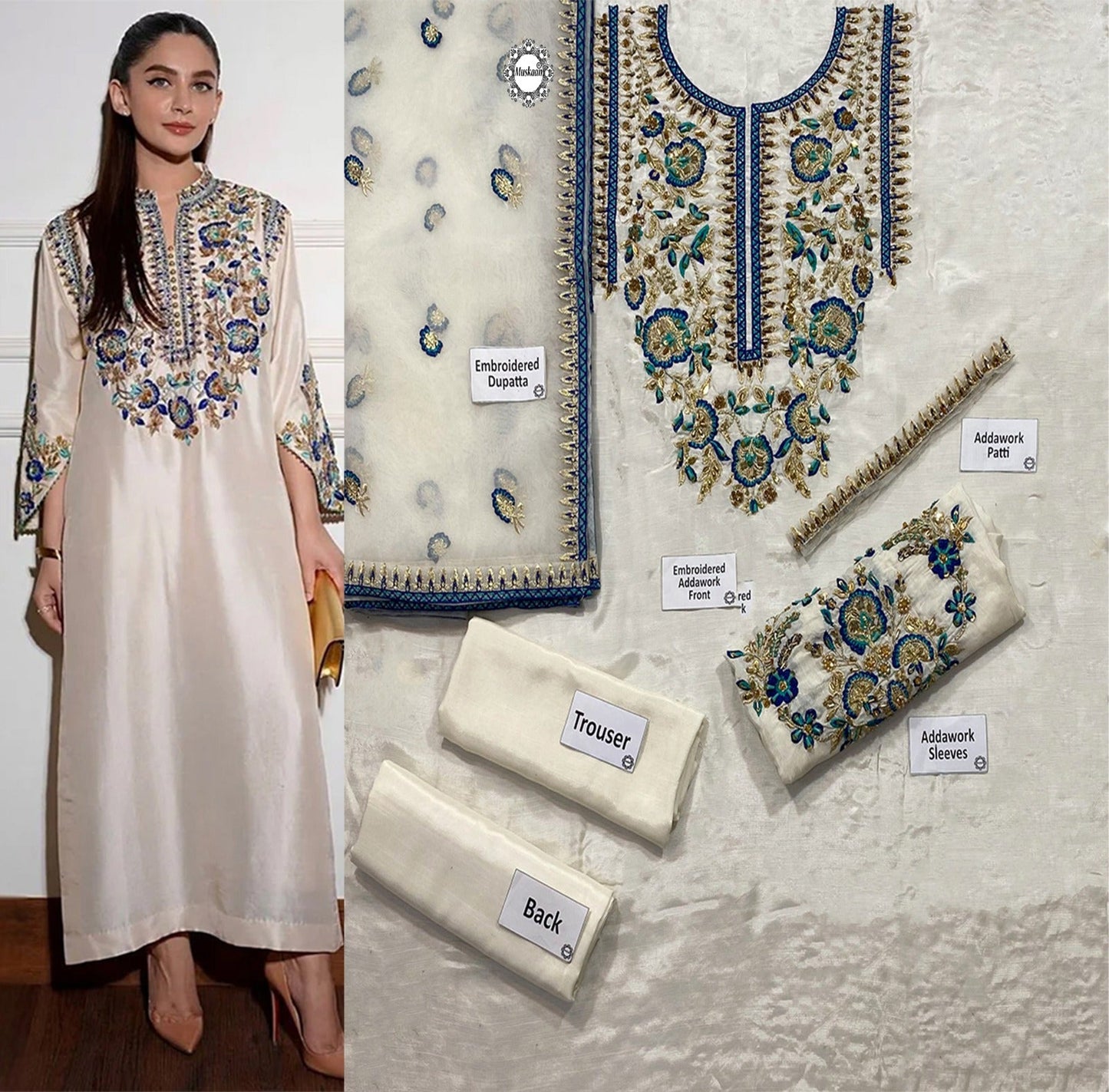 Alizay Saad Ivory Luxury Hand Embellished Raw Silk Formal Wedding Dress 25