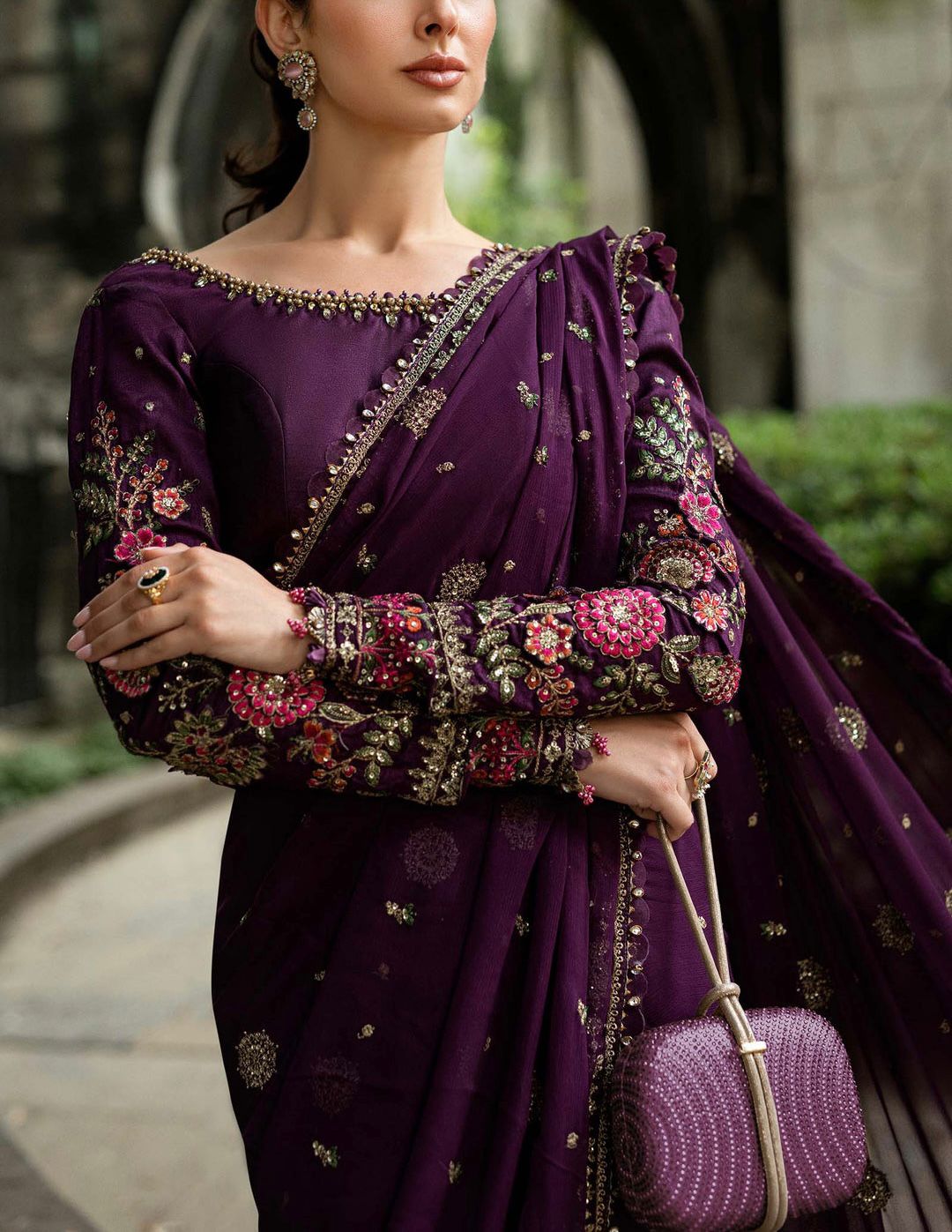 Maria b Purple Semi Pure Chiffon & Organza Hot Demanding Saree 25