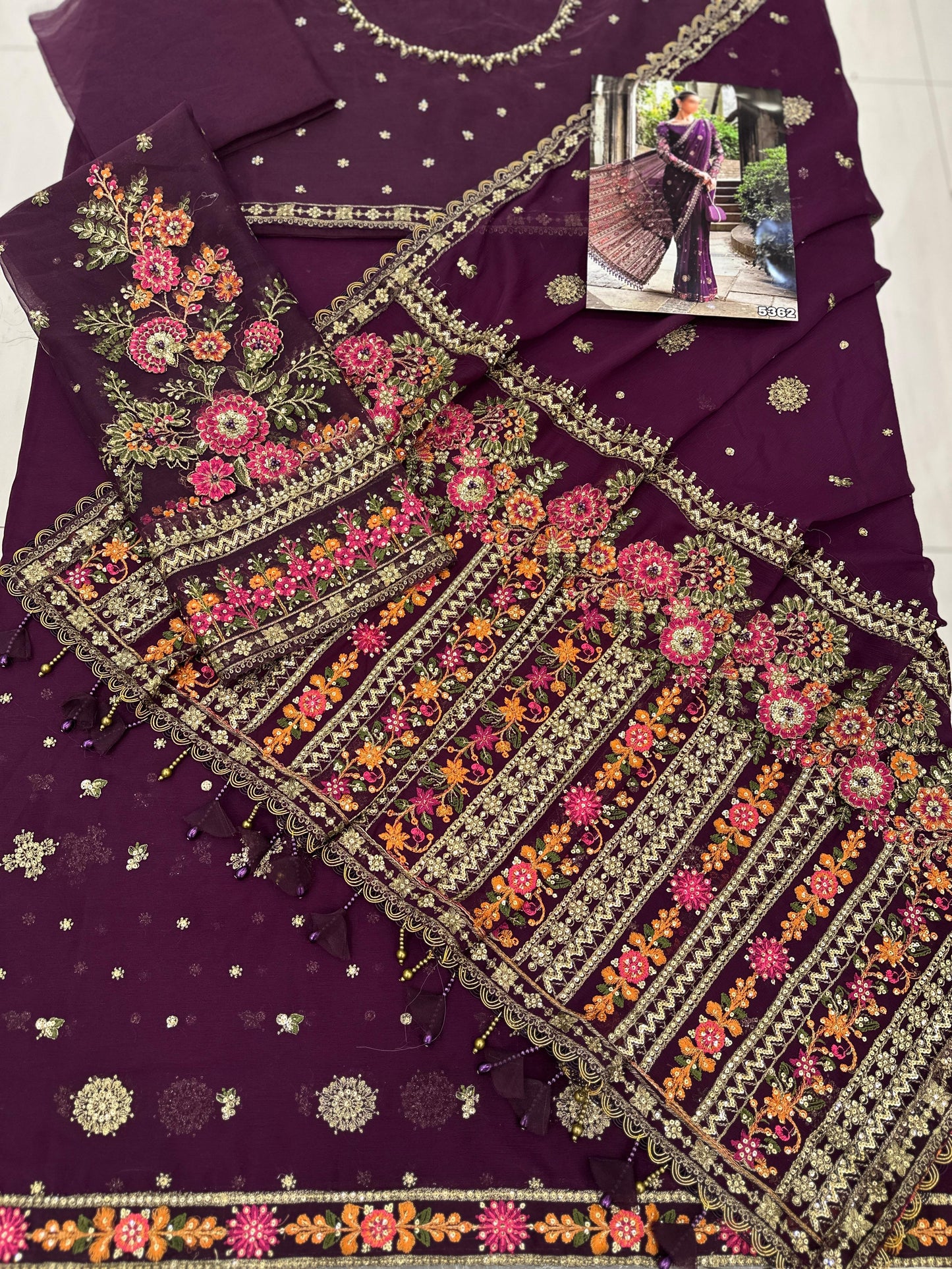 Maria b Purple Semi Pure Chiffon & Organza Hot Demanding Saree 25