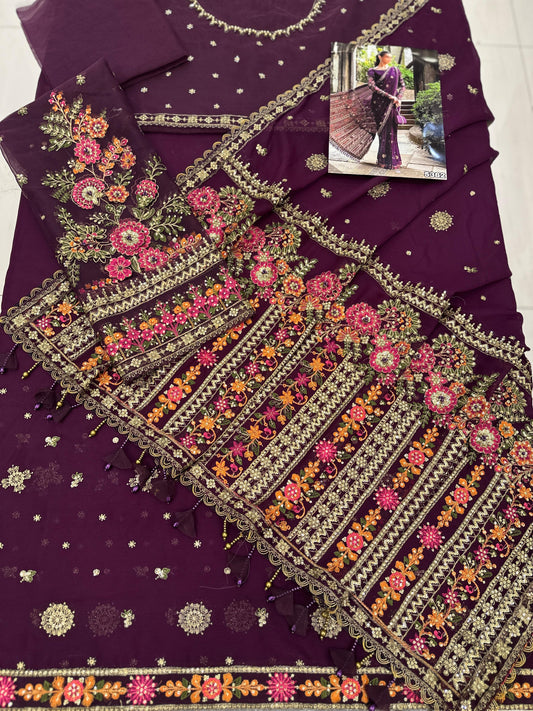 Maria b Purple Semi Pure Chiffon & Organza Hot Demanding Saree 25