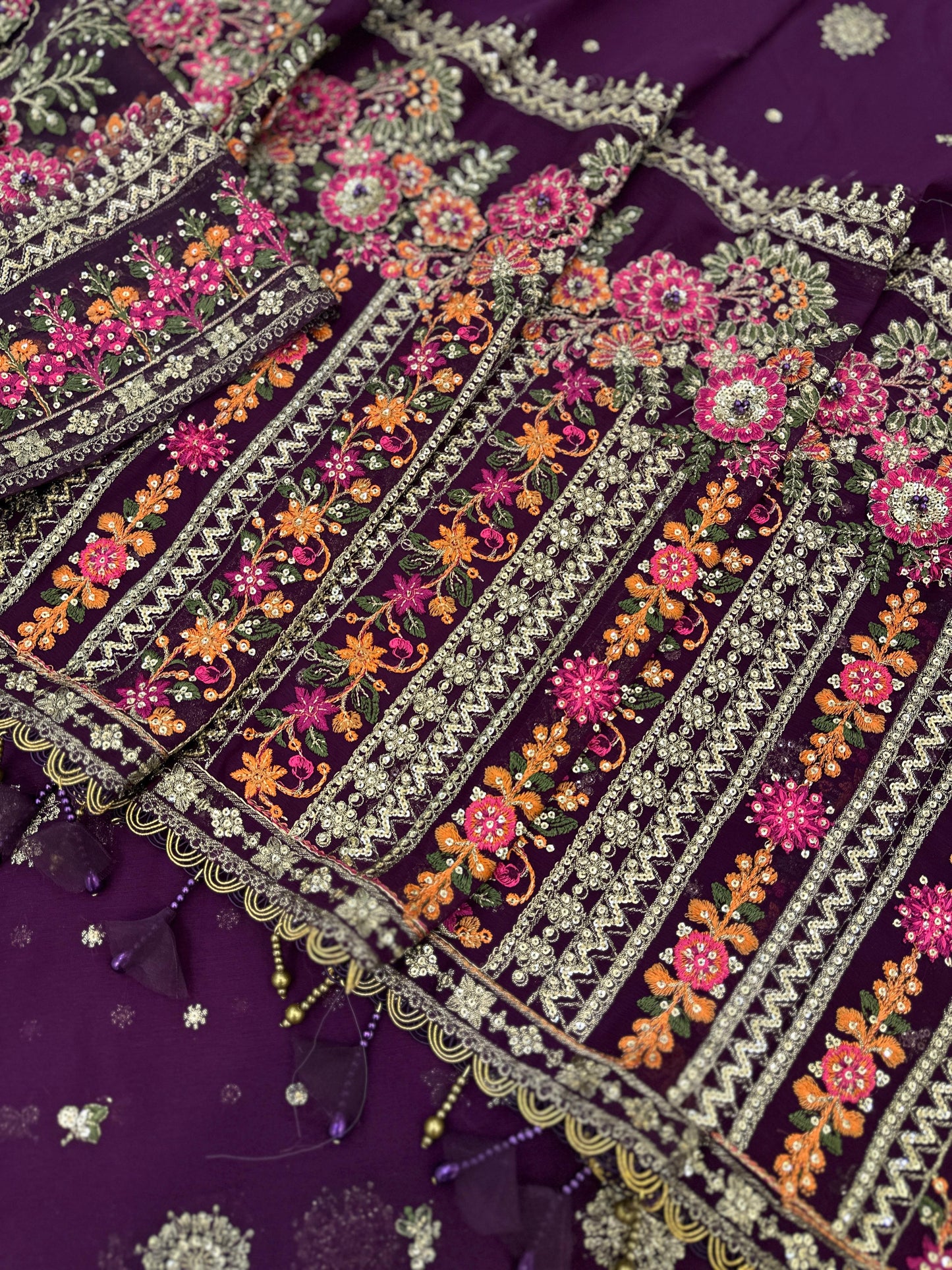 Maria b Purple Semi Pure Chiffon & Organza Hot Demanding Saree 25