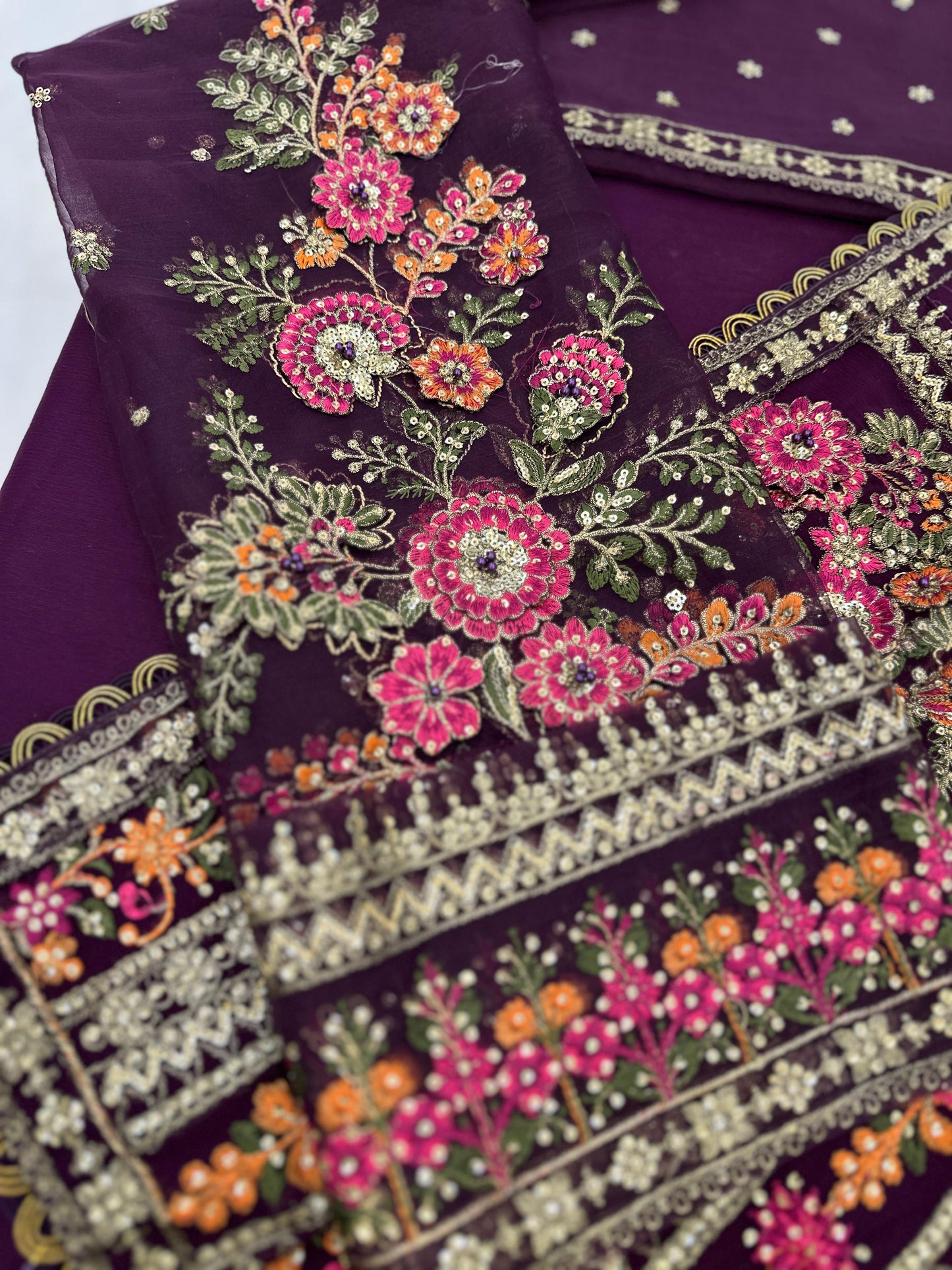 Maria b Purple Semi Pure Chiffon & Organza Hot Demanding Saree 25