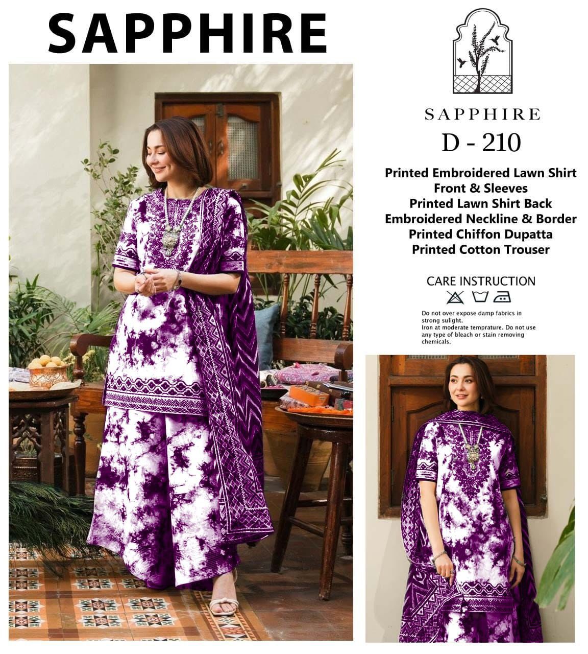 Sapphire Beautiful Design D-210 Purple Luxury Pure Lawn Embroidered Dress 2025