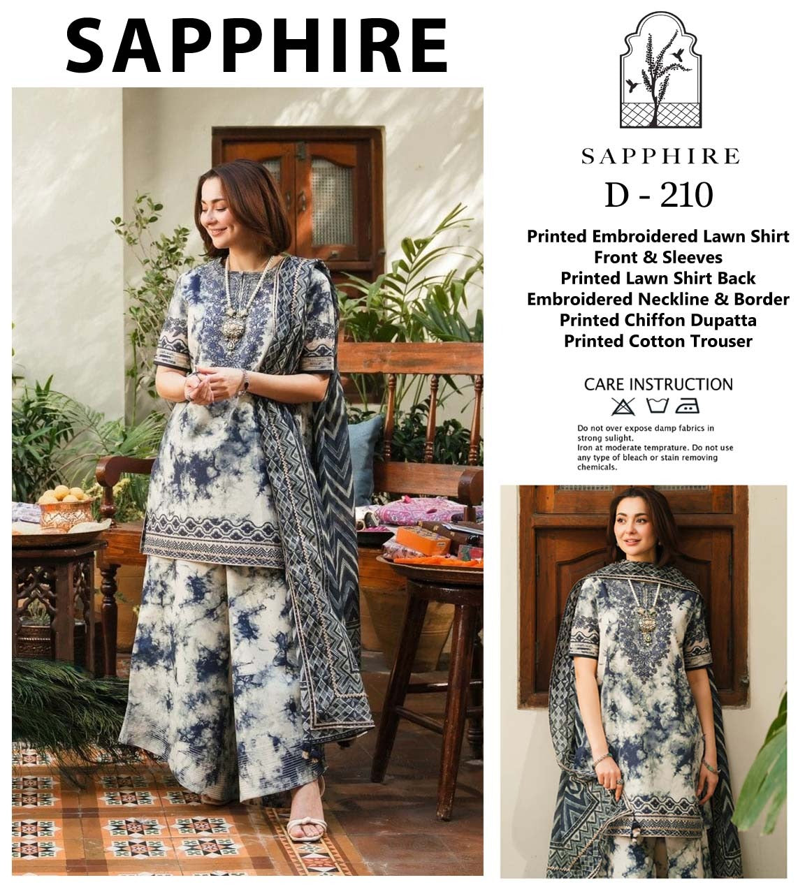 Sapphire Beautiful Design D-210 3 Colors Luxury Pure Lawn Embroidered Dress 2025