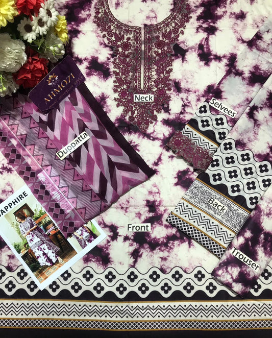 Sapphire Beautiful Design D-210 Purple Luxury Pure Lawn Embroidered Dress 2025