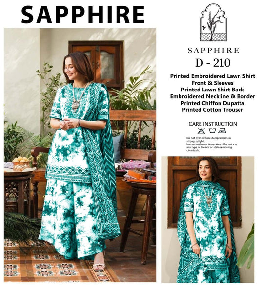 Sapphire Beautiful Design D-210 Luxury Pure Lawn Embroidered Dress 2025