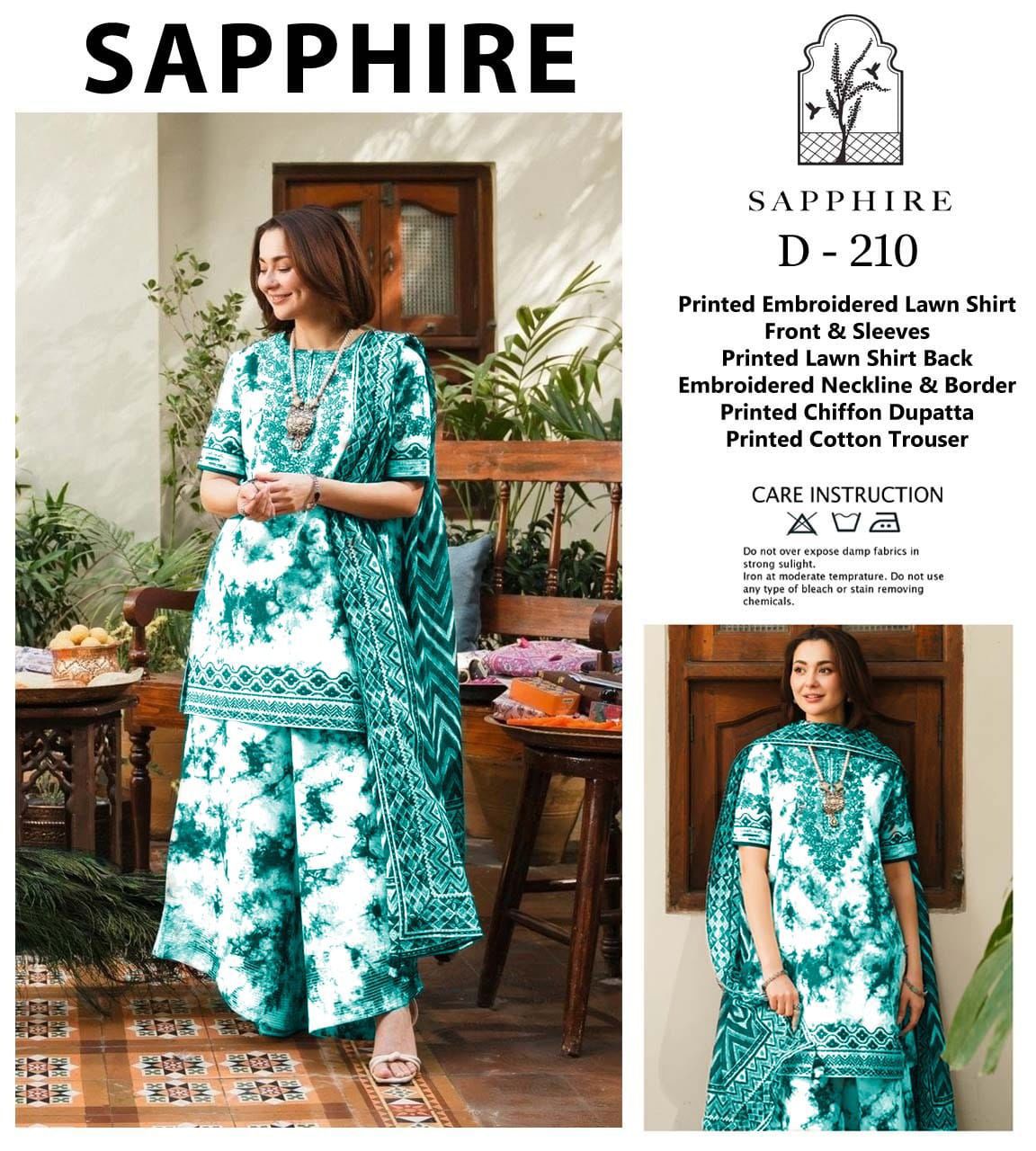 Sapphire Beautiful Design D-210 3 Colors Luxury Pure Lawn Embroidered Dress 2025